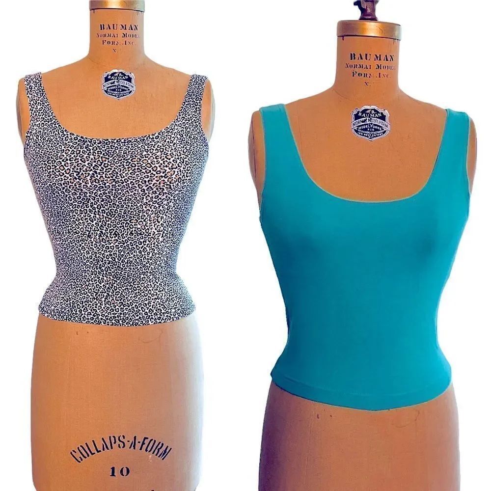 Vintage Stretchy Crop Tops - Turquoise and Animal Print